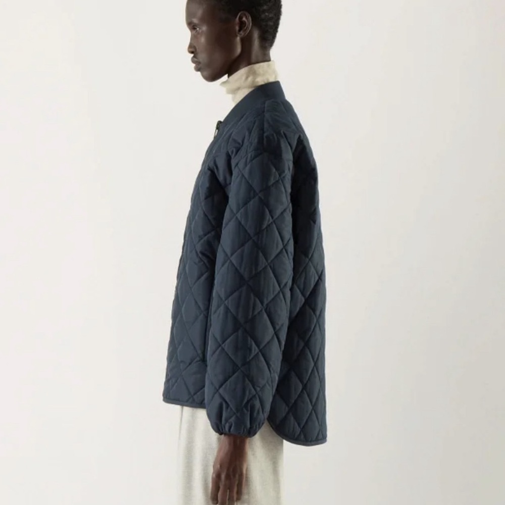 COS Navy Blue Quilted Coat 8